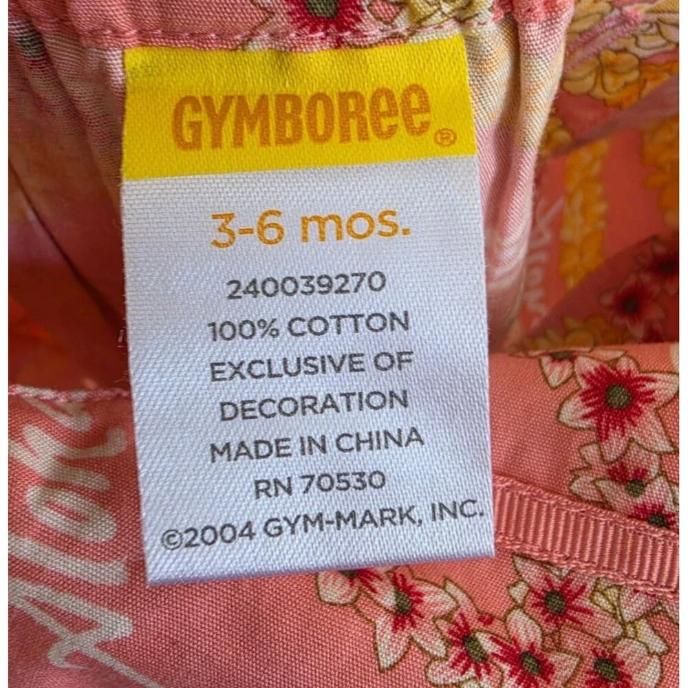 Vintage Gymboree Baby Girl Romper 3-6 Months Pink Aloha Hawaiian Print 2004 New